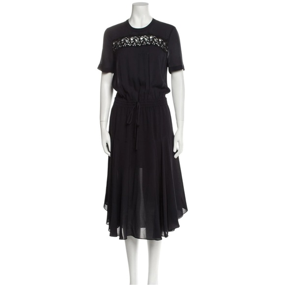 A.L.C. Dresses & Skirts - A.L.C. Navy Silk Drawstring Waist Midi Dress w/ Black Lace Chest Panel Size 6